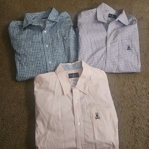 Lot Of 3 Psycho Bunny Pink, Blue, and Purple Casual Button Down Shirts
